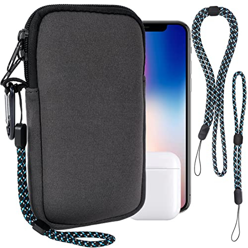 Pwsap Housse Universelle Smartphone, Pochette de Protection en Durable néoprène pour téléphone Portable Sacoche de Protection avec Mousqueton et Dragonne Compatible avec iPhone 13 14 15 16, Gris