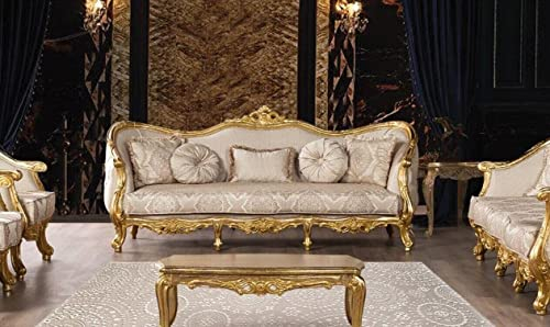 JV Möbel Dreisitzer Sofa 3 Sitzer Barock Rokoko Sofa Sofas Sessel Sitz Stoff Stil Couch