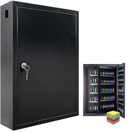VORVIL Key Lock Box Cabinet with 200 Hooks, Wall Mount Key Storage Box, Key Organizer Locker Box, Heavy Duty Galvanized Steel Key Lock Box with 200 Key Tags and Labels