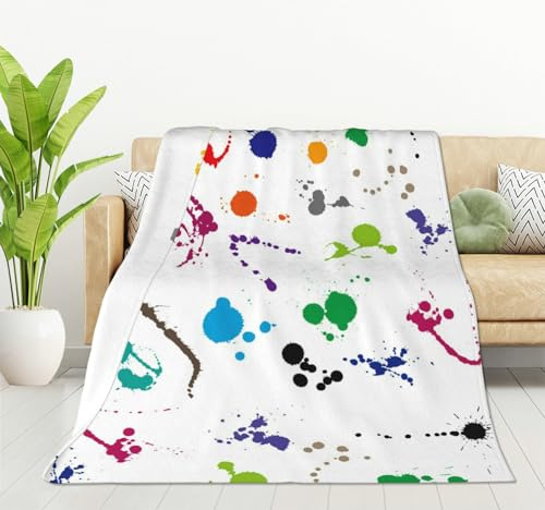 HGOD DESIGNS Manta Colorida, Mantas Decorativas de Salpicaduras de Pintura Abstracta, Manta Suave y Cálida Tipo Throw para Cumpleaños de Mujeres, Decoración del Hogar y Sala de Estar 100x130cm