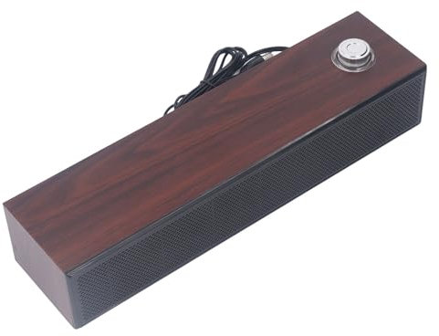 Topiky Wooden Computer Speakers, Wired Bar Stereo Speaker with Volume Adjustment Knob, 3.5mm AUX Connection, for PC Tablets Desktop Laptop MP3