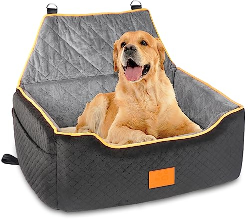 GL GLENSLAVE Hundesitz für große/mittlere Hund,Hundeerhöhungssitz für Hunde unter 25kg oder 2 kleine Hunde, abnehmbar und waschbar Hundesitz mit dicken Kissen und Aufbewahrungstaschen (schwarz/grau)