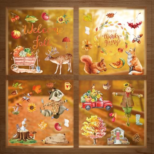 90 stycken höstfönsterbilder, 9 ark fönsterklistermärken höst, fönsterbilder barn höst, skördefest klistermärken, fönsterbilder thanksgiving, fönsterbilder höst återanvändbara (skördefest-C)