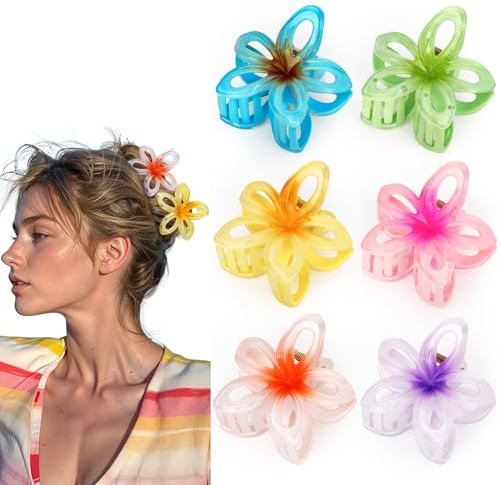 Euqvunn Pinza Pelo Flor 6 Piezas, Pinzas Pelo Mujer Flor para Cabello Grueso, Pinzas para el Pelo Hawaiana Pinza Antideslizantes, Plumeria Accesorios Regalos para Mujeres y Niñas