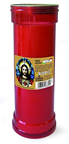Cero votivo modelo P50 - Rojo - Etiquetas surtidas - Diámetro 6,3 cm altura 18 cm - Cereria Di Giorgio