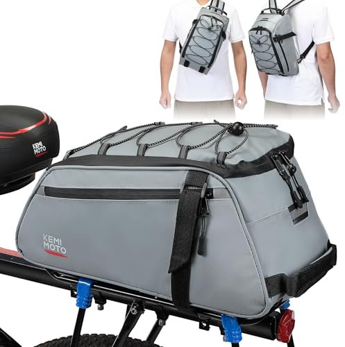 KEMIMOTO 3-in-1 Rear Bike Bag, 11L Convertible Backpack/Shoulder Bag, Gery