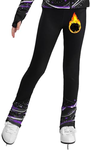 Kaerm Konståkningsbyxor, termobarn, flickor, fodrade träningsbyxor, hög midja, varma leggings, färgblock, lapptäcke, sportbyxor, stretch