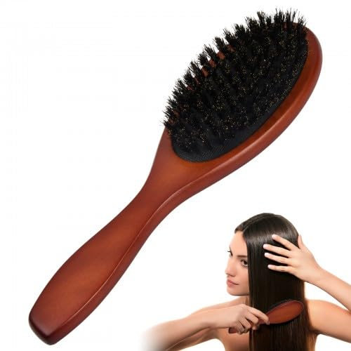 Wisebom Brosse à Cheveux Poils de Sanglier, Brosse Demelante, Antistatique du Cuir Chevelu Peigne, Ovale Brosse à Cheveux de poils pour Femme Homme et Enfant à Démêler et Coiffer(Brun Foncé)