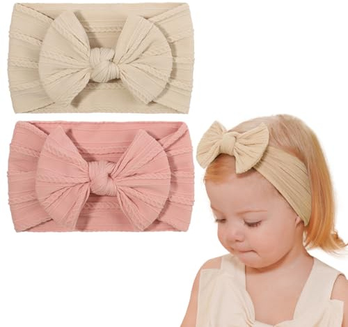 2 Piezas Diadema Bebe Niña, Elástico Lazos Bebe Niña, Diadema Suave con Lazo, Elástica de Bebé Recién Banda para Cabeza para Niñas Bebé Pelo Accesorio