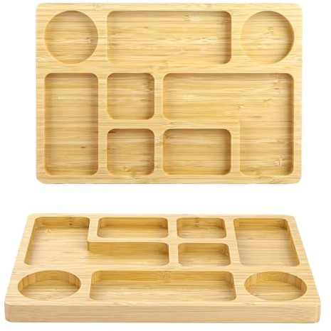 JMIATRY 2 Pcs Bamboo Cheese Board, Charcuterie Board for Snacks Cheese & Appetizers, Durable Bamboo Serving Platter Trays for Picnics and Parties