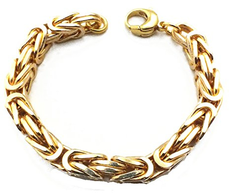 Tendenzalia Bizantiner kungligt armband kvadratisk original italiensk kedja 18 k förgylld eller dubbel 8 mm bred längd valbar, Mässing