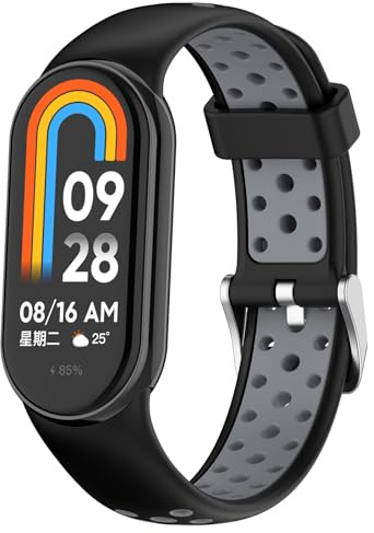 QJONSIU Klockarmband för Xiaomi Smart Band 10, Andningsbar Sportband i Silikon, Tvåfärgad Rem, Ersättningsrem för Xiaomi Smart Band 10-Svart/Röd