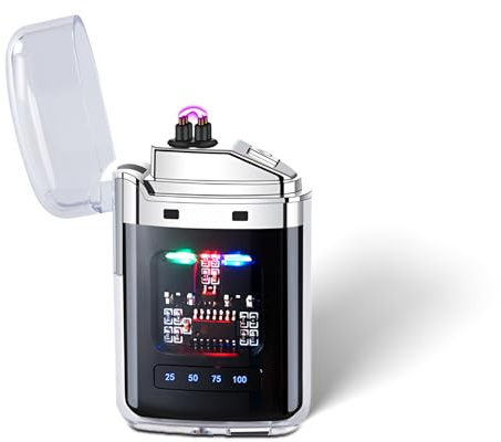 EleBikk Encendedor Electrónico, Encendedor de Doble Arco Eléctrico, Mechero Electrónico, Encen-dedor Recargable Tipo-C, Pantalla LED de Potencia, Plasma a Prueba de Viento de Doble Arco