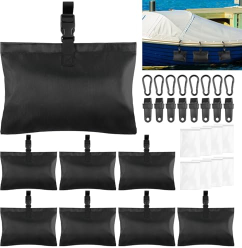 8 Pack Boat Cover Sand Bag Mooring Kit, Weighted Bags for Boat Mooring Covers Car RV, 1680D Marine Grade Sand Bags for Weight, Windproof Weighted Sandbags Tarp Weights Clip Boating Accessories