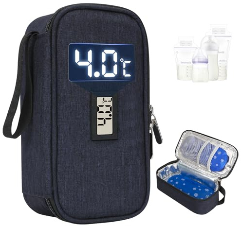 YOUSHARES Sac Isotherme Lait Maternel avec Poches de Gel, Glacière Lait Maternel Biberon avec Affichage de la Température pour Voyages Conservation Lait Maternel（Bleu Marine）