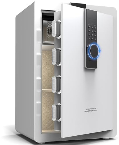 34KG Heavy Large Safe Box, 100L Alloy Steel Safe Cabinet with Digital Keypad and Key Lock, Wall Mountable, Storage for Home, Office, Hotel, Business, Jewellery, Cash, Money and Document (White, 100L)