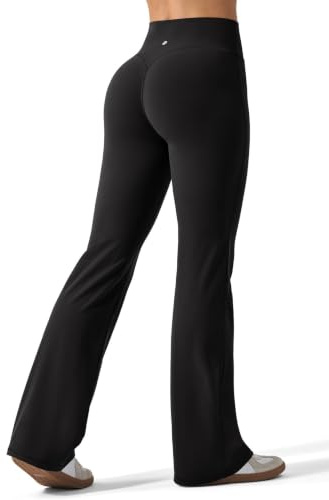 WILLIT Sportleggings, dam, flare med 4 fickor, sportbyxor, osynliga, scrunch butt, gym, leggings, hög midja, yogabyxor, träning, booty, lyft, rumpa, push-up, ogenomskinliga, gymbyxor med fickor, 60 cm
