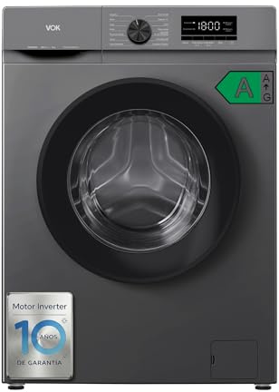 VOK Lavadora 8kg Clase A con Instalación Incluida EVW-8BAGL2412 – Motor Inverter Silencioso, 1200 RPM, 14 Programas con Vapor, Bajo Consumo 47 kWh/100 ciclos