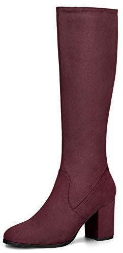 Allegra K Women's Zipper Block Heels Knee High Boots Burgundy 4 UK/Label Size 6 US