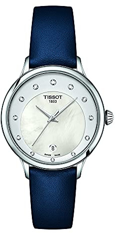Tissot Dam analog schweizisk kvartsklocka med läderrem T1332101611600, BLÅ, Kvartsur