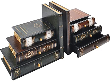 Bookends Vintage Decorative Wooden Book Organiser False Book Shelf Tidy Bookends for Office, Library or Study (311)