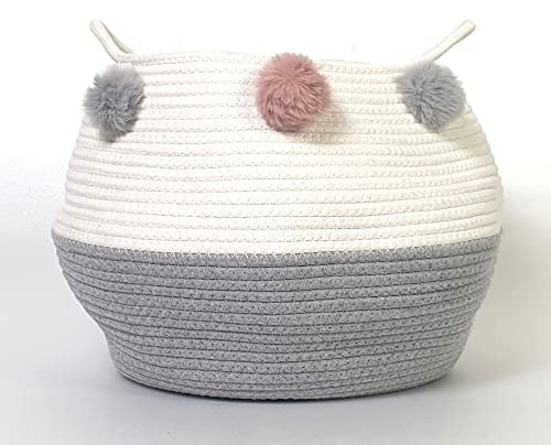 Norbe | Cesto in Cotone Intrecciato | Cesta Portabiancheria Portaoggetti con Pon pon | Grande Contenitore Asciugamani Lenzuola Coperta | DIMENSIONI Ø40x35cm | Tessuto Naturale