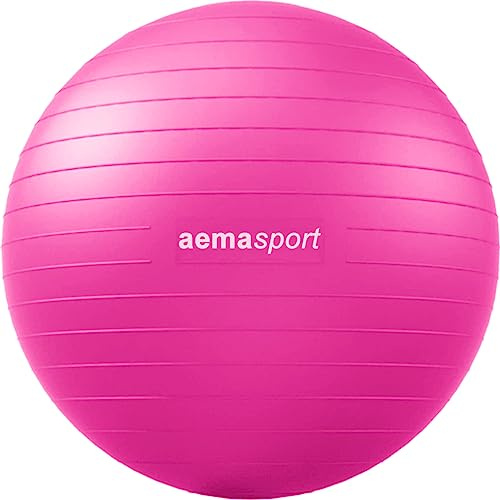 AemaSport Pelota de Pilates para Fitness, Yoga, Deporte, Embarazo - Fitball Antideslizante, Antireventones y PVC Seguro - Pelota PIilates para Embarazadas Fácil de Inflar – Pelota de 55cm - 60cm