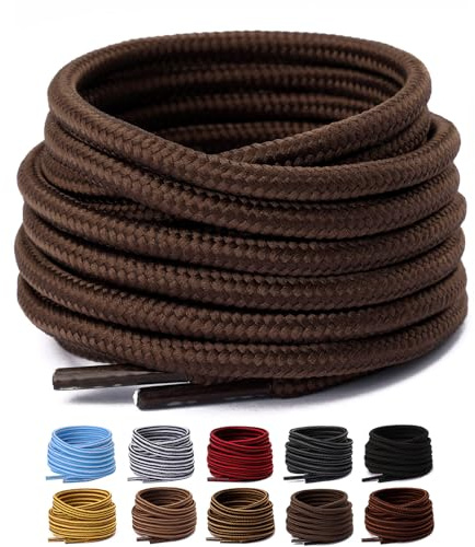Olukssck 2 Pair Round Boot laces, Heavy Duty and Durable Shoe Laces for Hiking Work Boots, Brown, 36 inch(91cm)