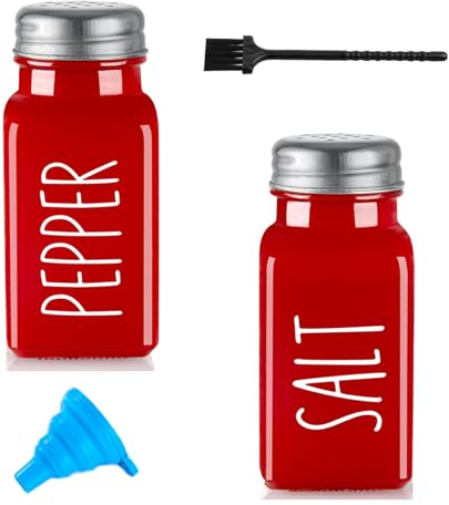 Set de 2 Salières et Poivrières en Acier Inoxydable et Verre, Salière et Poivrière de Qualité Supérieur, Pot a Sel Accessoires de Cuisine (Rouge & Rouge)
