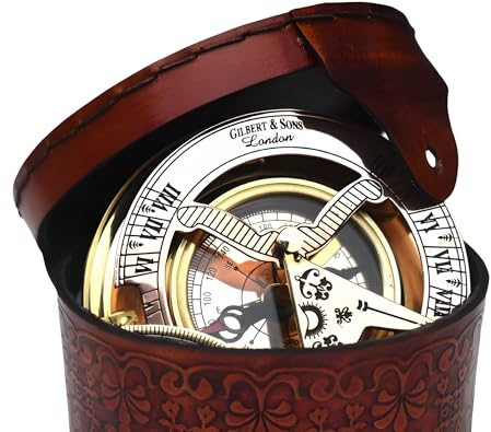 Mary Nautical - Vintage Brass & Copper Sundial Compass, Sundial Clock in Box Gift Sun Clock Ship Antique Replica Watch.