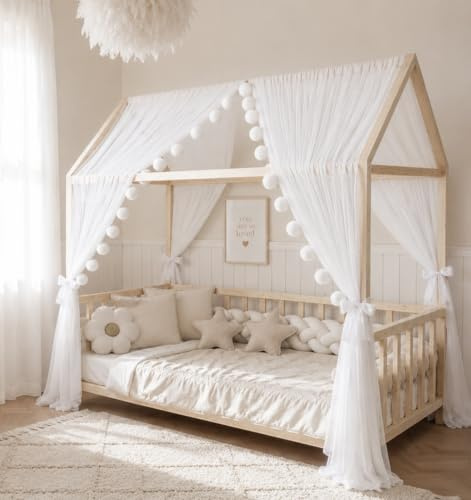 Baby Fancyroom Letto a baldacchino, per camera dei bambini, colore bianco/ecru (senza farfalle, 340 cm)