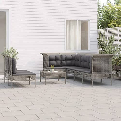 QZZCED Balkonmöbel-Set Garten-Loungemöbel Terrassengarnitur Gartenmöbel-Sets 8-TLG. Garten-Lounge-Set mit Kissen Grau Poly Rattan für Garten, Terrasse und Balkon