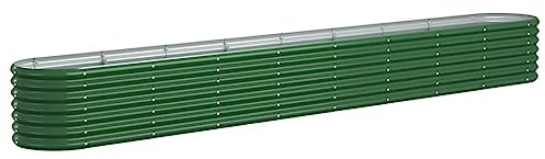 vidaXL Jardinera Arriate Elevado Macetero Maceta Tiesto Soporte para Plantas Vegetales Hierbas de Acero Galvanizado Verde 332x40x36cm