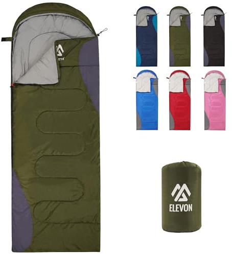 Elevon Sleeping Bag for Adults Teens Kids Cold Warm Weather, Portable Waterproof & Lightweight, Compact with Compression Sack, for 3-4 Seasons Camping, Backpacking, Hiking, Travel, Indoors Outdoors