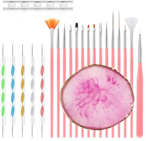 BOHUIZ Juego de 22 pinceles para uñas, paleta de resina, pintura de uñas, colores mixtos, lápiz acrílico de silicona, herramienta para tallar puntos, juego de manicura
