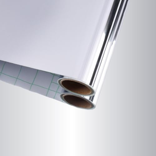 VaryFloral Carta da Parati Adesiva Muro Argento Adesivo Specchio 30cmx300cm Pellicola Adesiva per Mobili Effetto Specchio Carta da Parati Camera Letto Metallico Rivestimento Adesivo per Mobili