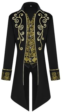 YORDET Men's Steampunk Tailcoat Medieval Retro Jacket Victorian Court Phnom Penh Embroidery Coat Vampire Costume Men for Adult (Black, M)