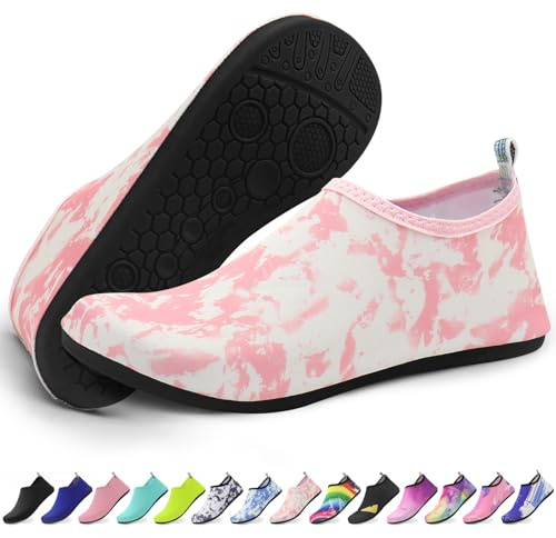 Quick-Dry Water Shoes for Men & Women – Lightweight Beach Shoes with Anti-Slip Sole | Ideal for Swimming, Surfing & Outdoor Sports | Tie-Dye Pink-36-37
