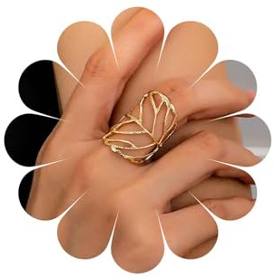 Inateannal Anello A Foglia Grande Aperta Foglie Anelli Da Dito Regolabili Foglia Di Metallo Largo Anello Regolabile Dichiarazione Oro Foglie Cave Anelli Nocche Gioielli Per Le Donne