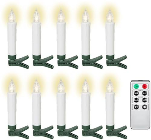 goobay Set de 10 velas LED inalámbricas para árbol de Navidad con mando a distancia, temporizador y pinzas, luz blanca cálida (2600 K), regulables, a pilas, 77753