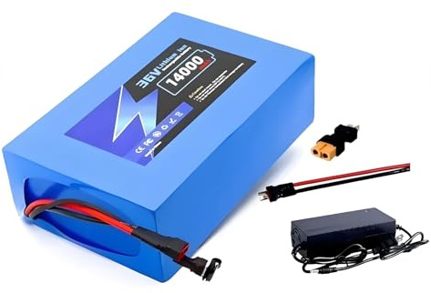BOGJFC Batteria 36V 14Ah Li Ion Per E Bike 30A BMS Caricatore 42V 2A Blu 210x110x70mm Compatibile Scooter Fat Bike