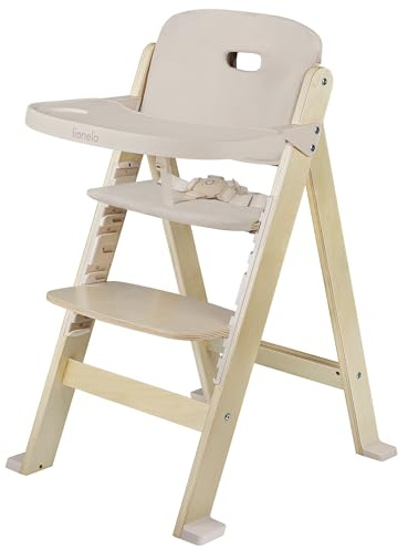 LIONELO Floris trona de madera para bebé 3 en 1, trona de bebe, silla alta regulable, de 6 a 36 meses/hasta 12 años, cinturones de seguridad de 5 puntos, hasta 15 kg / 40 kg (Beige)