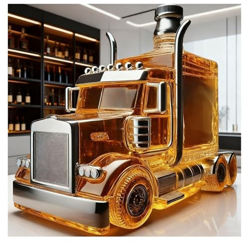 300 ml vinkaraff whiskykaraff staty – 3D-whiskyflaska i lastbilsform, whiskykaraff i bilform, glasflaskor med lås, dekorativ fickplunta som present (#1)