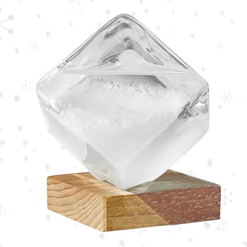 Lunaobrik - Predictor meteorológico con forma de cubo, indicador meteorológico decorativo de cristal con base, para decoración de hogar, oficina, dormitorio, jardín