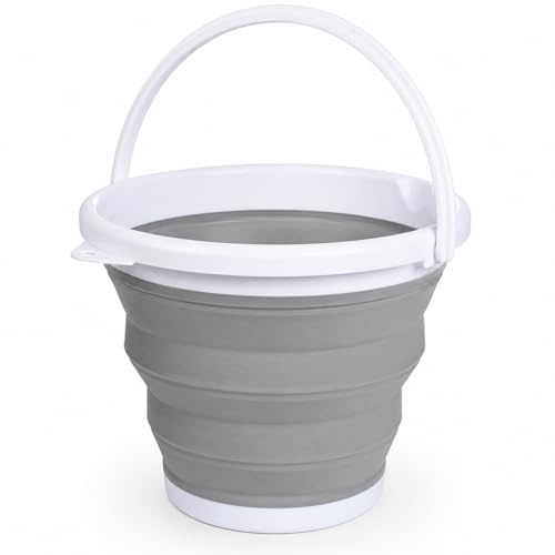 Collapsible Bucket for Cleaning - Silicone Space Saving Folding Bucket with Handle Essentials for Camping or Caravan - Space Saving Foldable Caravan and Camping Essentials (5L)
