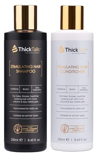 ThickTails Champú y Acondicionador Mujer – Crecimiento Capilar con Biotina, Cafeína y Extractos Botánicos – Cabello Visiblemente Más Grueso y con Más Volumen, Sin Sulfatos, Sin Parabenos, Cruelty-Free