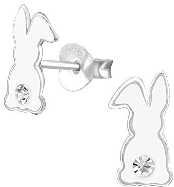 Laimons Mädchen Kinder-Ohrstecker Ohrringe Kinderschmuck Hase Kaninchen Häschen weiß mit Glitzer 9 mm Sterling Silber 925