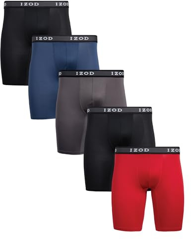 Izod Men's 5 Pack Performance Cycle Boxer Brief, Magnet/Dress Blues/Chili Pepper/Black, M