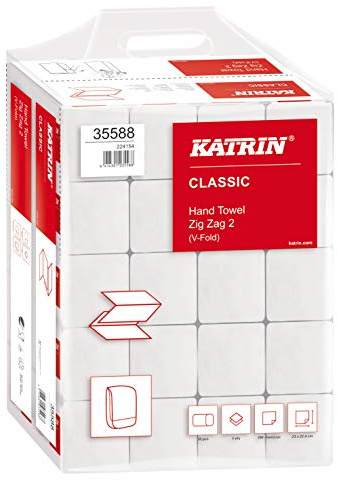 KATRIN® Papierhandtuch, CLASSIC Zig Zag 2, Tissue, 2lagig, V-Falzung, 20 x 200 Tücher, 23 x 24,4 cm, weiß (4.000 Stück), Sie erhalten 1 Karton á 4000 Stück