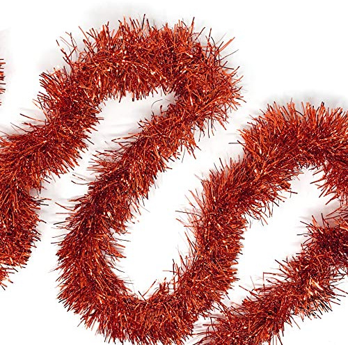 Allgala Red Tinsel Garland, 50 Feet Christmas Metallic Foil Tinsel Garland Decoration for Holiday Tree Walll Rail Home Office Event Fall Thanksgiving Decoration